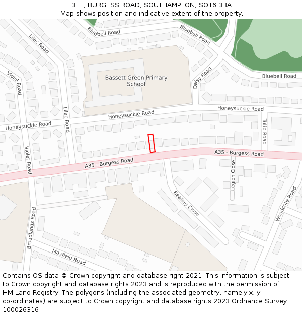 311, BURGESS ROAD, SOUTHAMPTON, SO16 3BA: Location map and indicative extent of plot