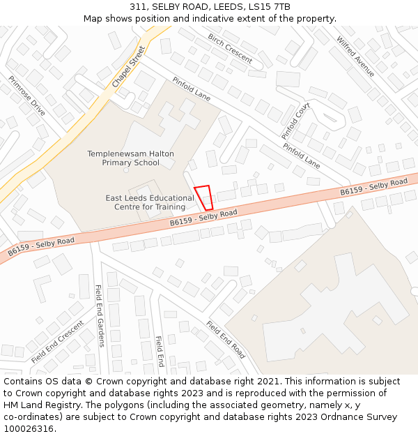 311, SELBY ROAD, LEEDS, LS15 7TB: Location map and indicative extent of plot
