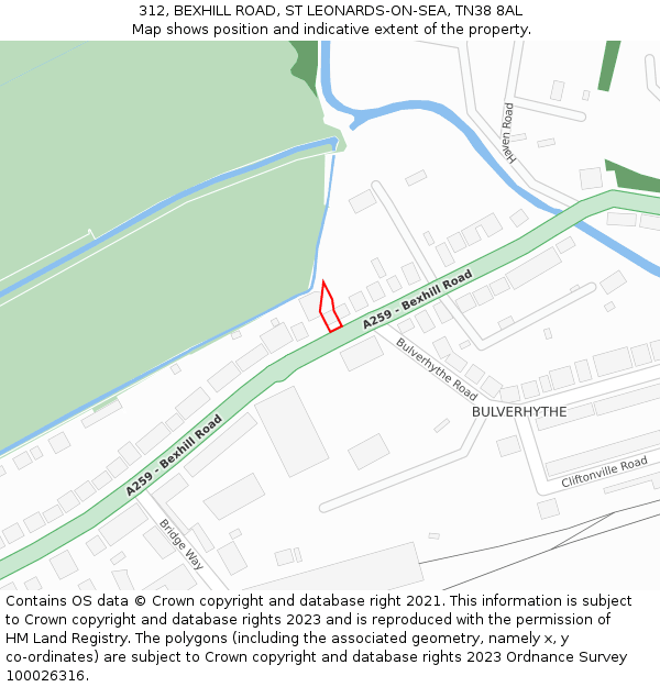 312, BEXHILL ROAD, ST LEONARDS-ON-SEA, TN38 8AL: Location map and indicative extent of plot