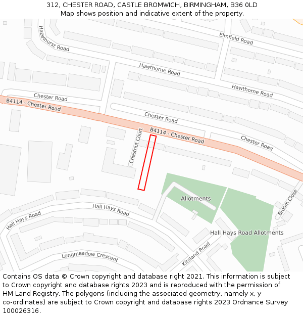 312, CHESTER ROAD, CASTLE BROMWICH, BIRMINGHAM, B36 0LD: Location map and indicative extent of plot