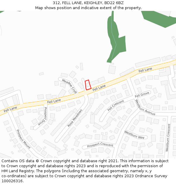 312, FELL LANE, KEIGHLEY, BD22 6BZ: Location map and indicative extent of plot