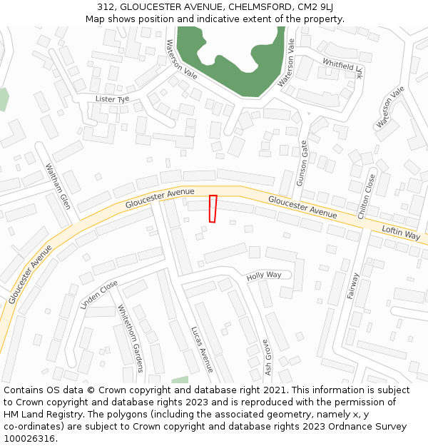 312, GLOUCESTER AVENUE, CHELMSFORD, CM2 9LJ: Location map and indicative extent of plot