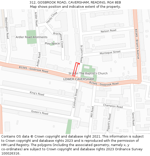 312, GOSBROOK ROAD, CAVERSHAM, READING, RG4 8EB: Location map and indicative extent of plot