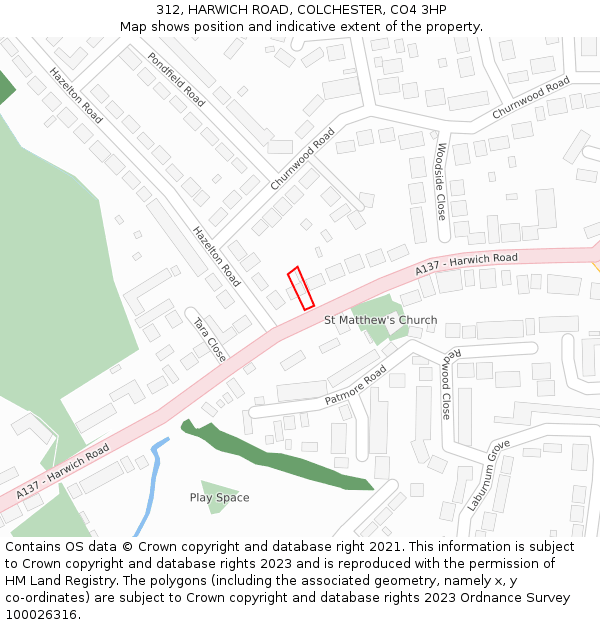 312, HARWICH ROAD, COLCHESTER, CO4 3HP: Location map and indicative extent of plot