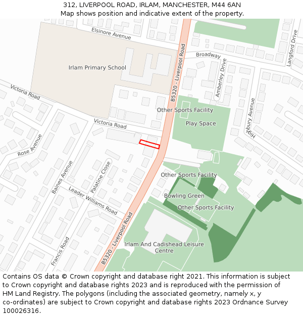 312, LIVERPOOL ROAD, IRLAM, MANCHESTER, M44 6AN: Location map and indicative extent of plot