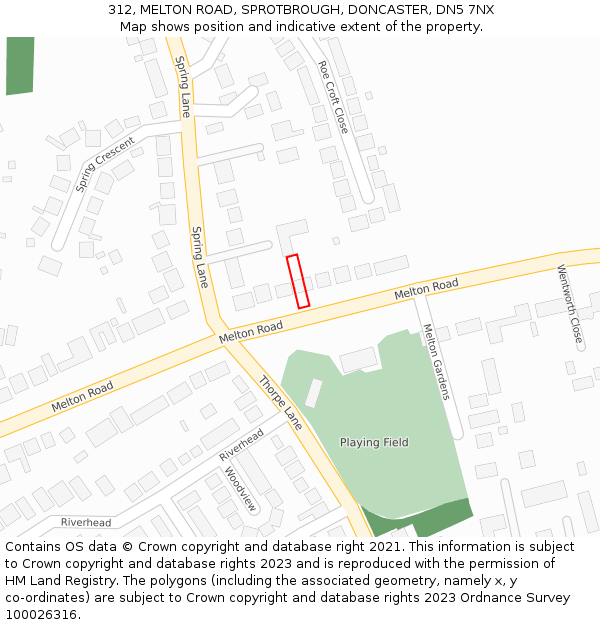 312, MELTON ROAD, SPROTBROUGH, DONCASTER, DN5 7NX: Location map and indicative extent of plot