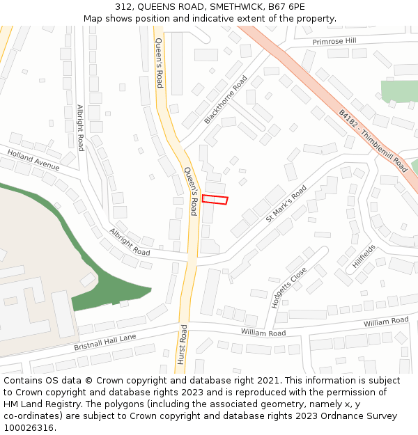 312, QUEENS ROAD, SMETHWICK, B67 6PE: Location map and indicative extent of plot