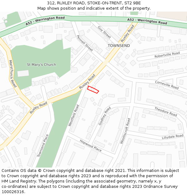 312, RUXLEY ROAD, STOKE-ON-TRENT, ST2 9BE: Location map and indicative extent of plot
