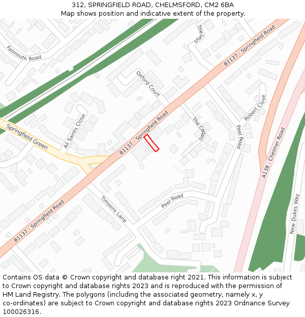 312, SPRINGFIELD ROAD, CHELMSFORD, CM2 6BA: Location map and indicative extent of plot