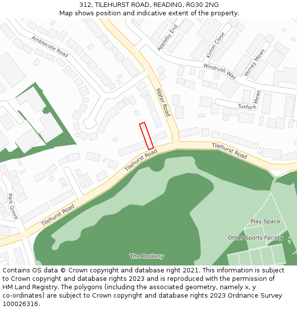 312, TILEHURST ROAD, READING, RG30 2NG: Location map and indicative extent of plot