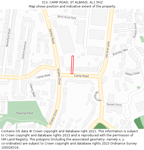 313, CAMP ROAD, ST ALBANS, AL1 5NZ: Location map and indicative extent of plot