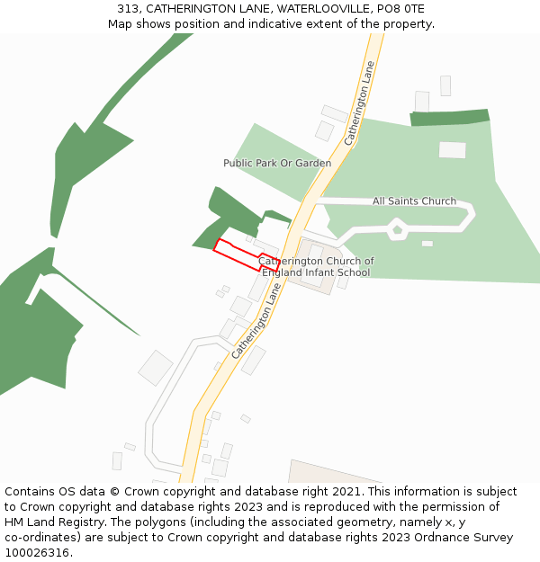 313, CATHERINGTON LANE, WATERLOOVILLE, PO8 0TE: Location map and indicative extent of plot