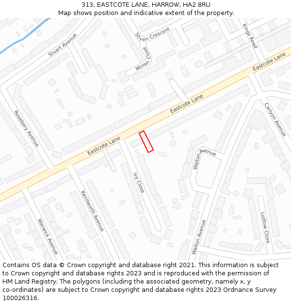 313, EASTCOTE LANE, HARROW, HA2 8RU: Location map and indicative extent of plot