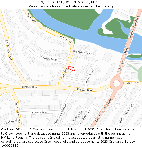 313, IFORD LANE, BOURNEMOUTH, BH6 5NH: Location map and indicative extent of plot