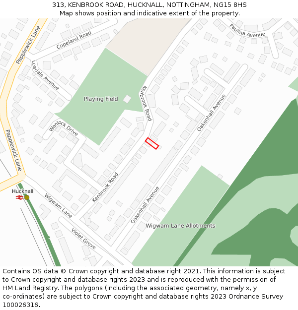 313, KENBROOK ROAD, HUCKNALL, NOTTINGHAM, NG15 8HS: Location map and indicative extent of plot