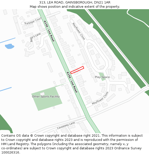 313, LEA ROAD, GAINSBOROUGH, DN21 1AR: Location map and indicative extent of plot