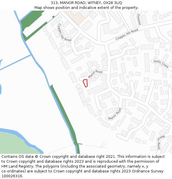 313, MANOR ROAD, WITNEY, OX28 3UQ: Location map and indicative extent of plot