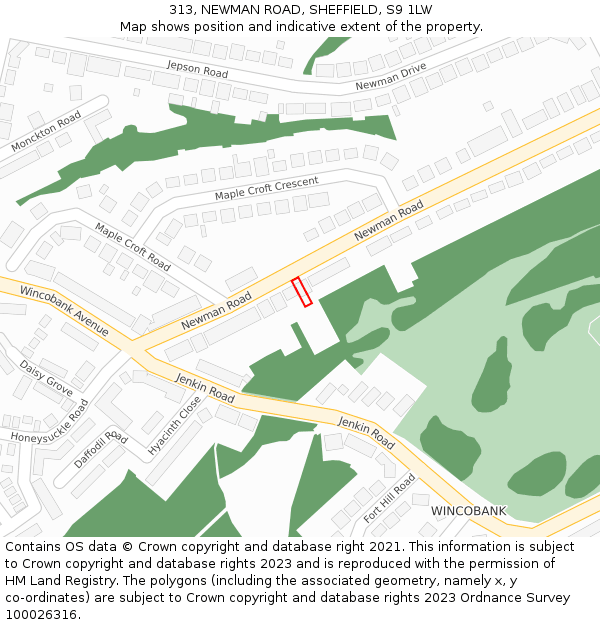 313, NEWMAN ROAD, SHEFFIELD, S9 1LW: Location map and indicative extent of plot