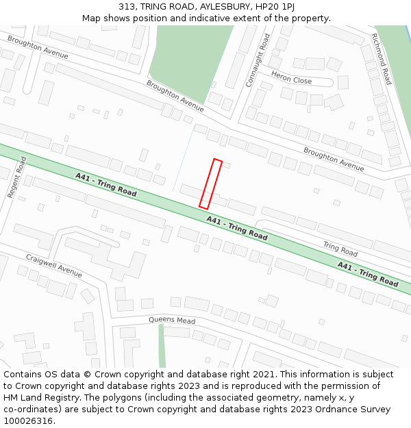 313, TRING ROAD, AYLESBURY, HP20 1PJ: Location map and indicative extent of plot