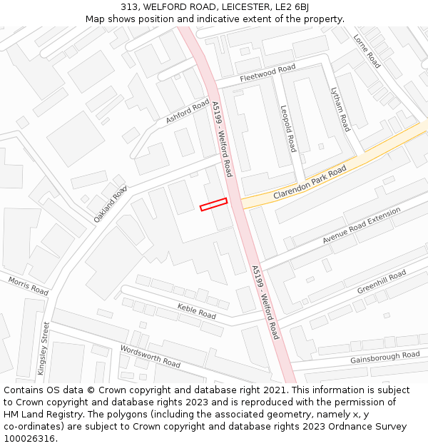 313, WELFORD ROAD, LEICESTER, LE2 6BJ: Location map and indicative extent of plot