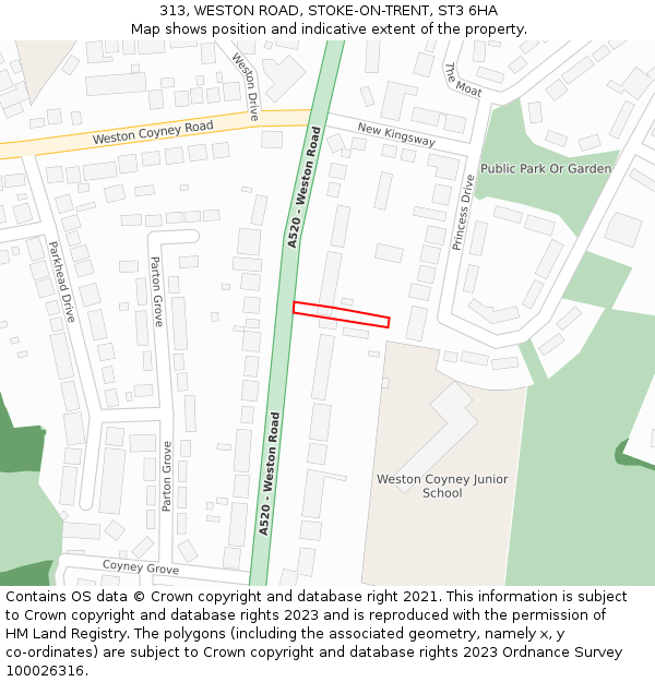 313, WESTON ROAD, STOKE-ON-TRENT, ST3 6HA: Location map and indicative extent of plot