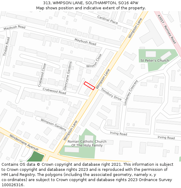 313, WIMPSON LANE, SOUTHAMPTON, SO16 4PW: Location map and indicative extent of plot