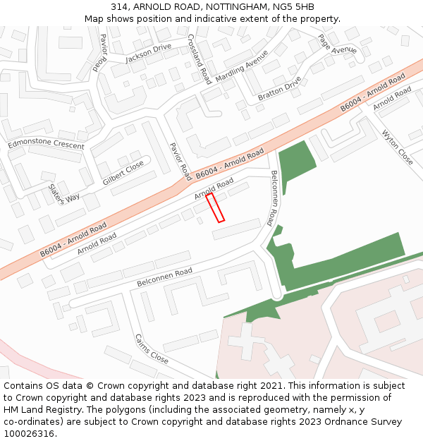 314, ARNOLD ROAD, NOTTINGHAM, NG5 5HB: Location map and indicative extent of plot