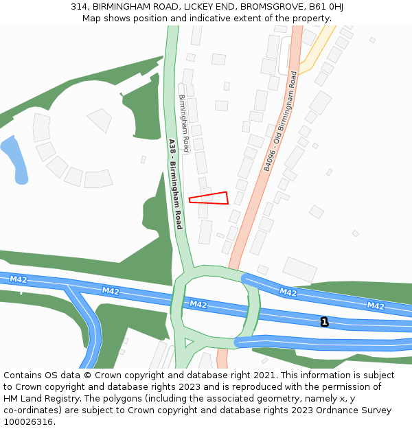 314, BIRMINGHAM ROAD, LICKEY END, BROMSGROVE, B61 0HJ: Location map and indicative extent of plot