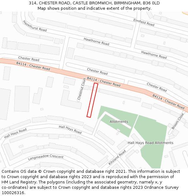 314, CHESTER ROAD, CASTLE BROMWICH, BIRMINGHAM, B36 0LD: Location map and indicative extent of plot