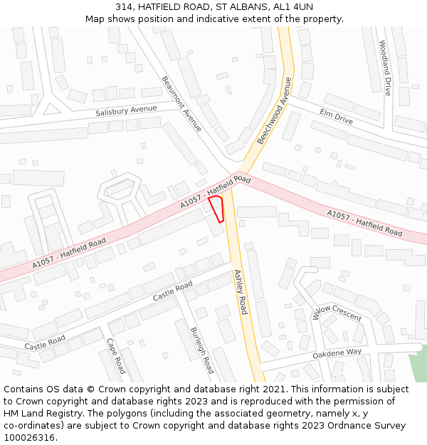 314, HATFIELD ROAD, ST ALBANS, AL1 4UN: Location map and indicative extent of plot