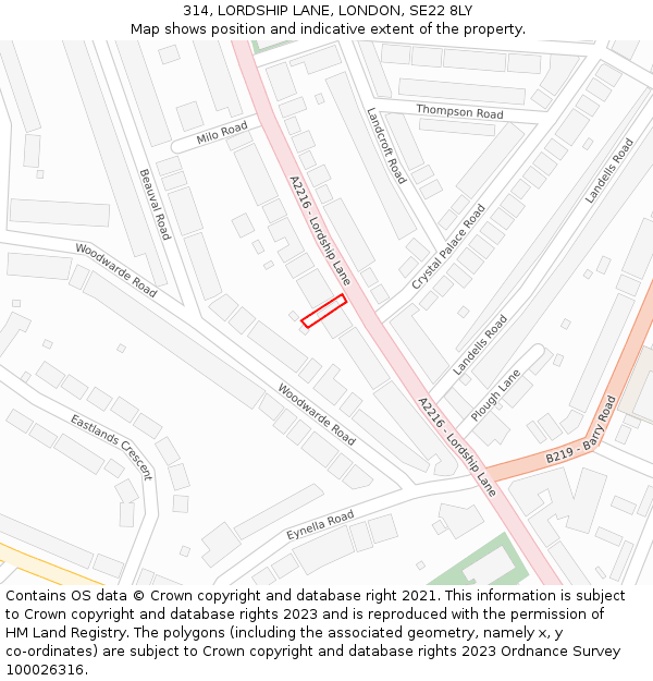 314, LORDSHIP LANE, LONDON, SE22 8LY: Location map and indicative extent of plot