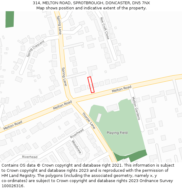 314, MELTON ROAD, SPROTBROUGH, DONCASTER, DN5 7NX: Location map and indicative extent of plot