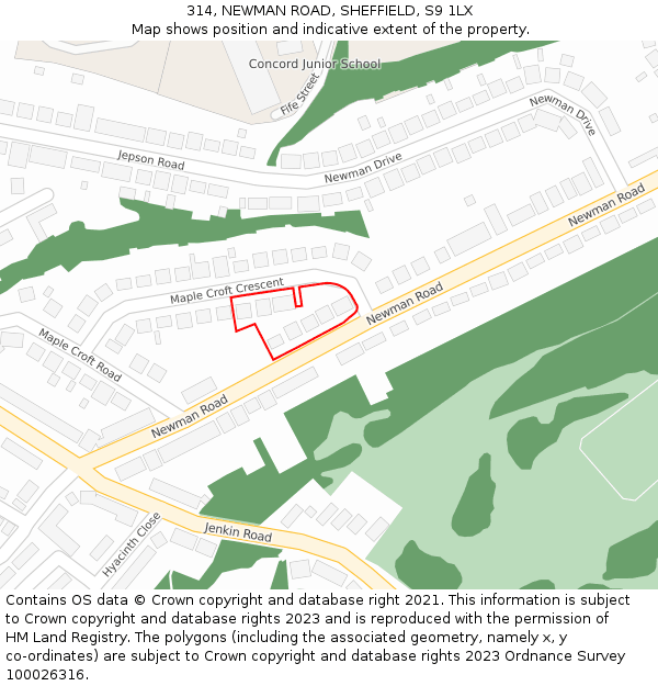 314, NEWMAN ROAD, SHEFFIELD, S9 1LX: Location map and indicative extent of plot
