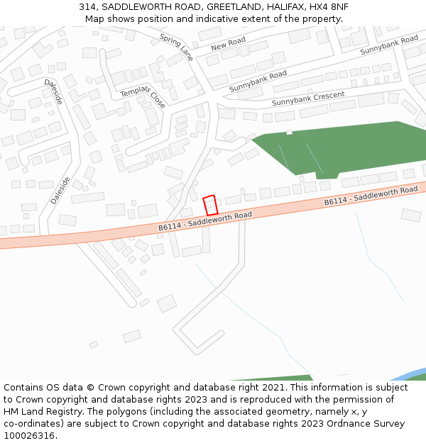 314, SADDLEWORTH ROAD, GREETLAND, HALIFAX, HX4 8NF: Location map and indicative extent of plot