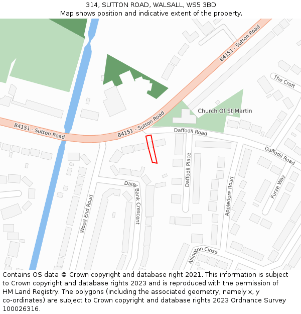 314, SUTTON ROAD, WALSALL, WS5 3BD: Location map and indicative extent of plot
