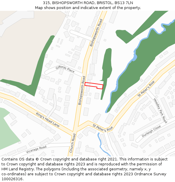 315, BISHOPSWORTH ROAD, BRISTOL, BS13 7LN: Location map and indicative extent of plot