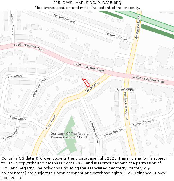 315, DAYS LANE, SIDCUP, DA15 8PQ: Location map and indicative extent of plot