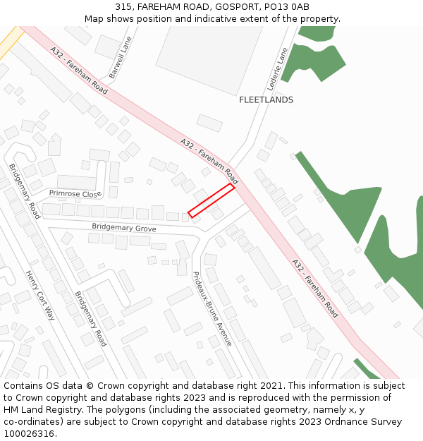 315, FAREHAM ROAD, GOSPORT, PO13 0AB: Location map and indicative extent of plot
