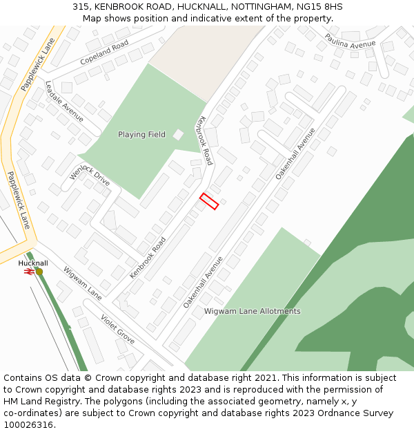 315, KENBROOK ROAD, HUCKNALL, NOTTINGHAM, NG15 8HS: Location map and indicative extent of plot