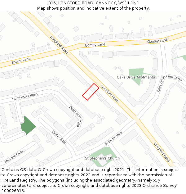 315, LONGFORD ROAD, CANNOCK, WS11 1NF: Location map and indicative extent of plot