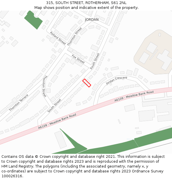 315, SOUTH STREET, ROTHERHAM, S61 2NL: Location map and indicative extent of plot