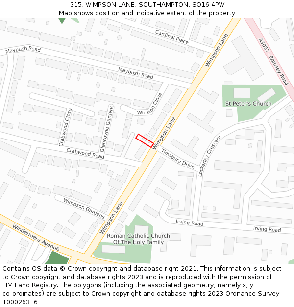 315, WIMPSON LANE, SOUTHAMPTON, SO16 4PW: Location map and indicative extent of plot