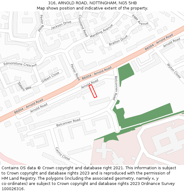 316, ARNOLD ROAD, NOTTINGHAM, NG5 5HB: Location map and indicative extent of plot