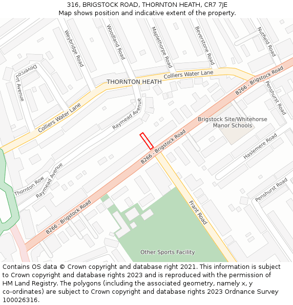 316, BRIGSTOCK ROAD, THORNTON HEATH, CR7 7JE: Location map and indicative extent of plot