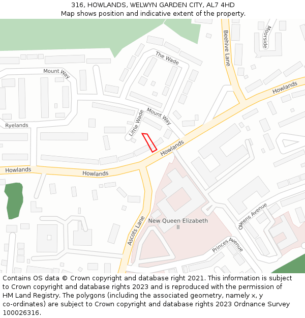 316, HOWLANDS, WELWYN GARDEN CITY, AL7 4HD: Location map and indicative extent of plot