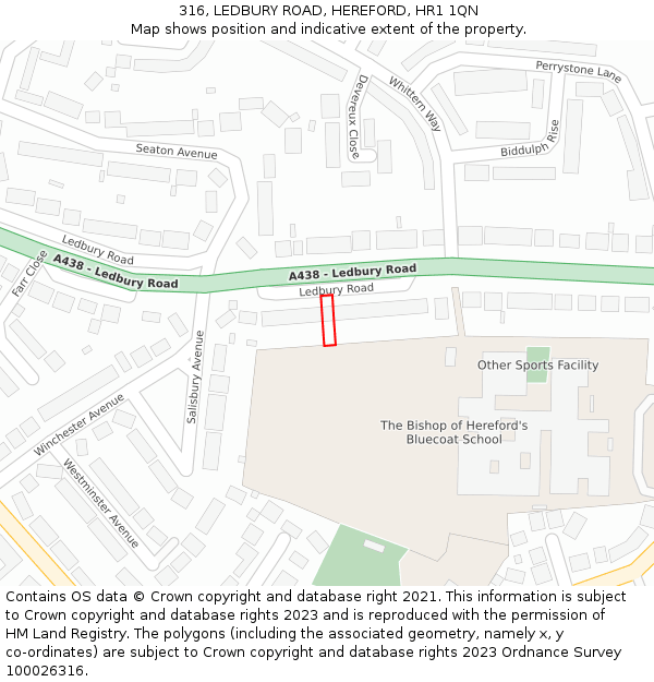 316, LEDBURY ROAD, HEREFORD, HR1 1QN: Location map and indicative extent of plot