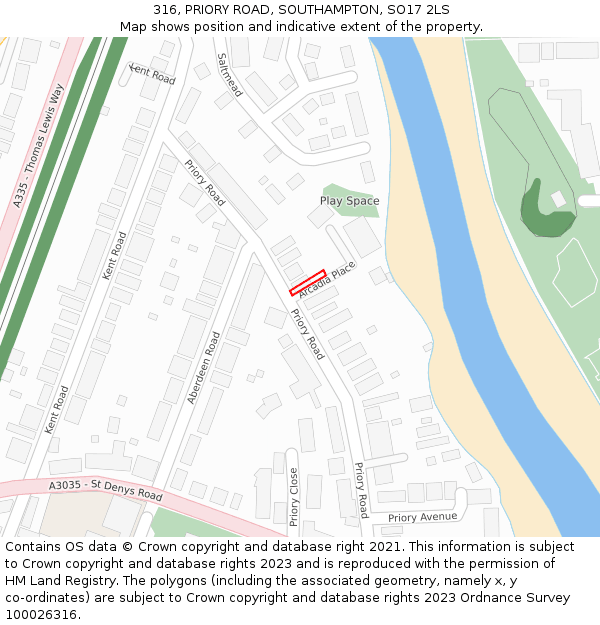 316, PRIORY ROAD, SOUTHAMPTON, SO17 2LS: Location map and indicative extent of plot
