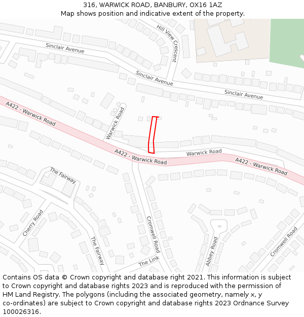 316, WARWICK ROAD, BANBURY, OX16 1AZ: Location map and indicative extent of plot