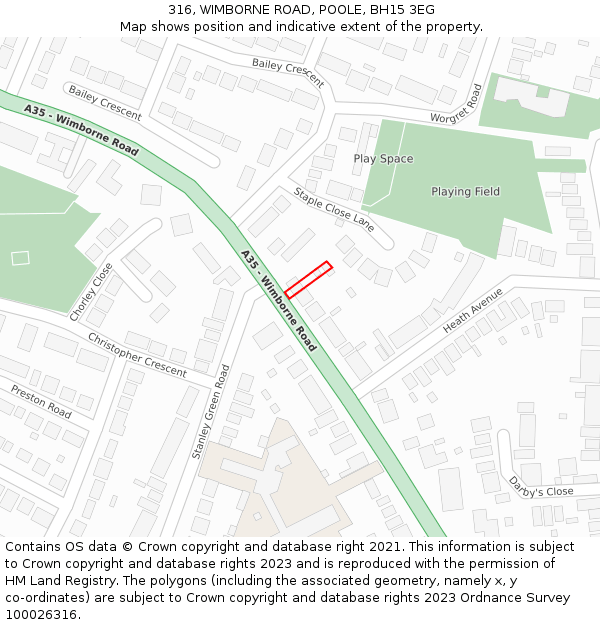 316, WIMBORNE ROAD, POOLE, BH15 3EG: Location map and indicative extent of plot