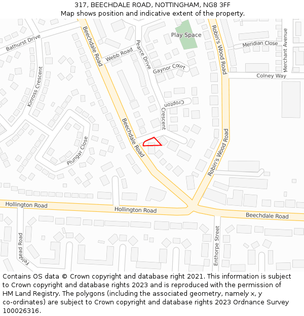 317, BEECHDALE ROAD, NOTTINGHAM, NG8 3FF: Location map and indicative extent of plot